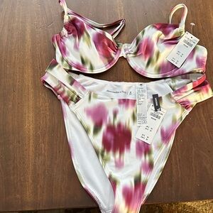 Abercrombie & Fitch Pink, Olive & White Tie-Dye Underwire Bikini